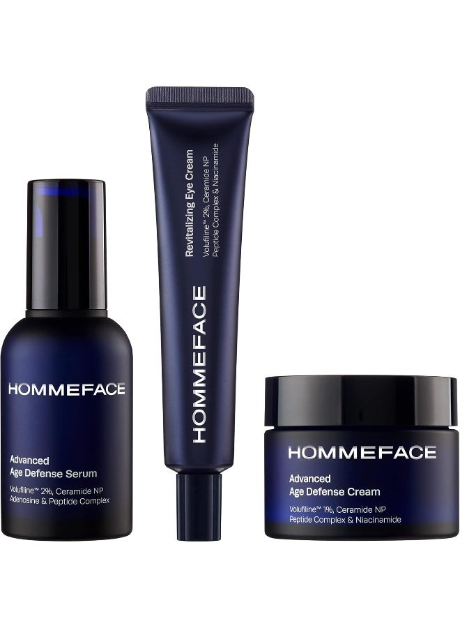HOMMEFACE Advanced Age Defense 3-Step Anti-Aging Skincare Set For Men - Facial Serum, Eye Cream & Face Cream - Image 1